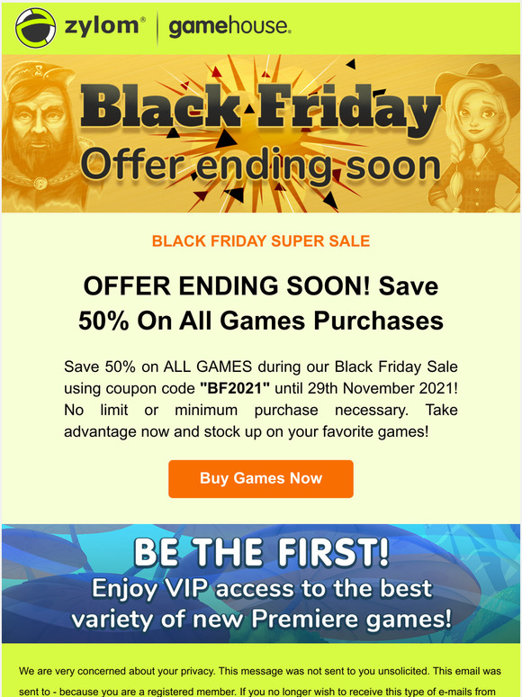 Offer ending soon! Save 50% On All Games Purchases