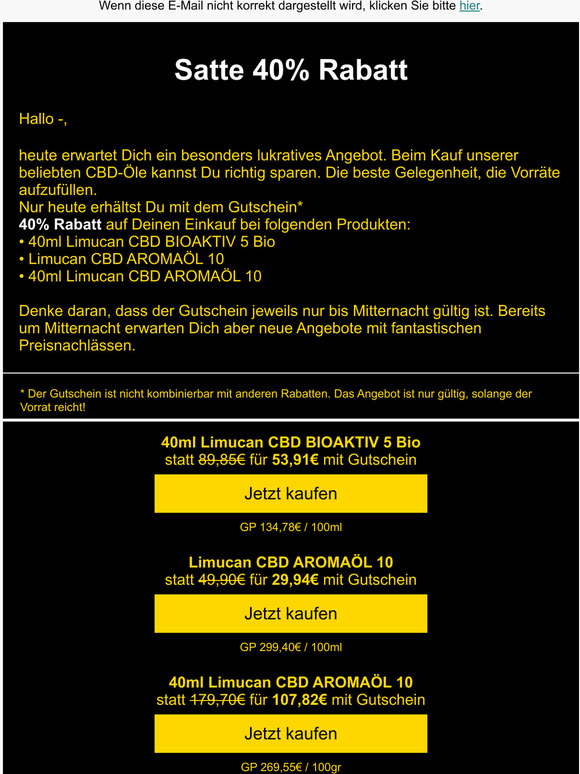  40% Rabatt zum Black Weekend bei Limucan 