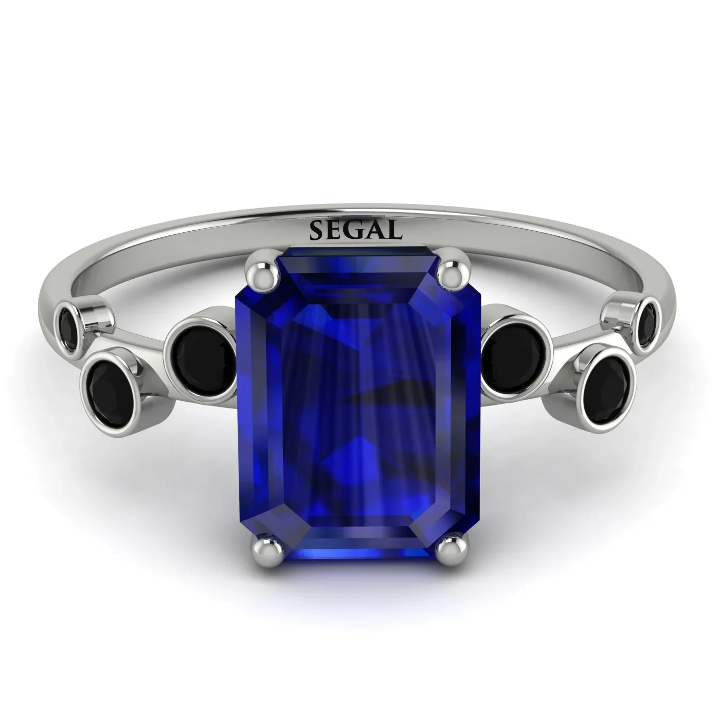 Image of Emerald Cut Sapphire Ring With Bezel - Alina No. 45