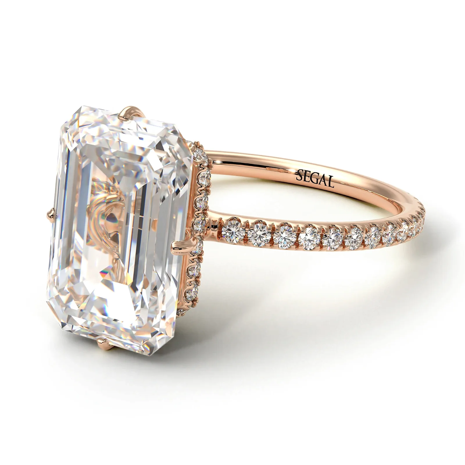 Image of Hidden Halo Emerald Cut Diamond Engagement Ring - Vanessa No. 2