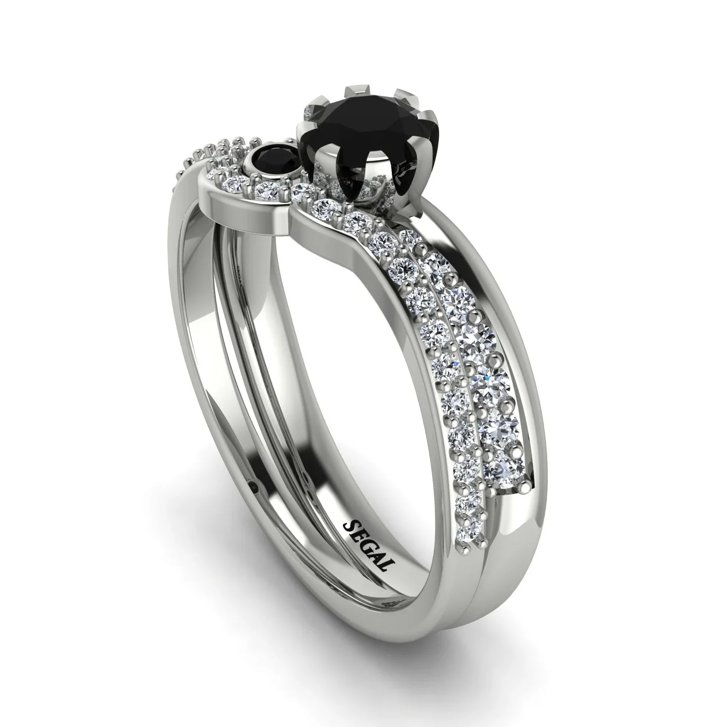 Image of Delicate Black Diamond Bridal Set - Karen No. 9