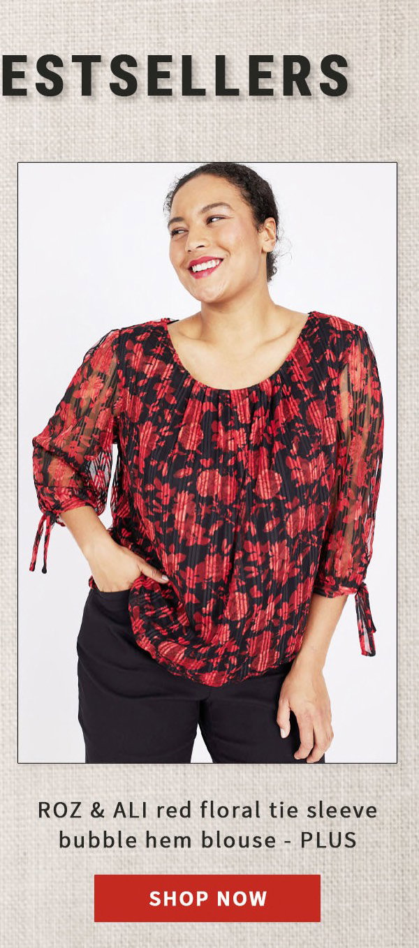 Shop the "Roz &amp; Ali Red Floral Tie Sleeve Bubble Hem Blouse" by Roz &amp; Ali