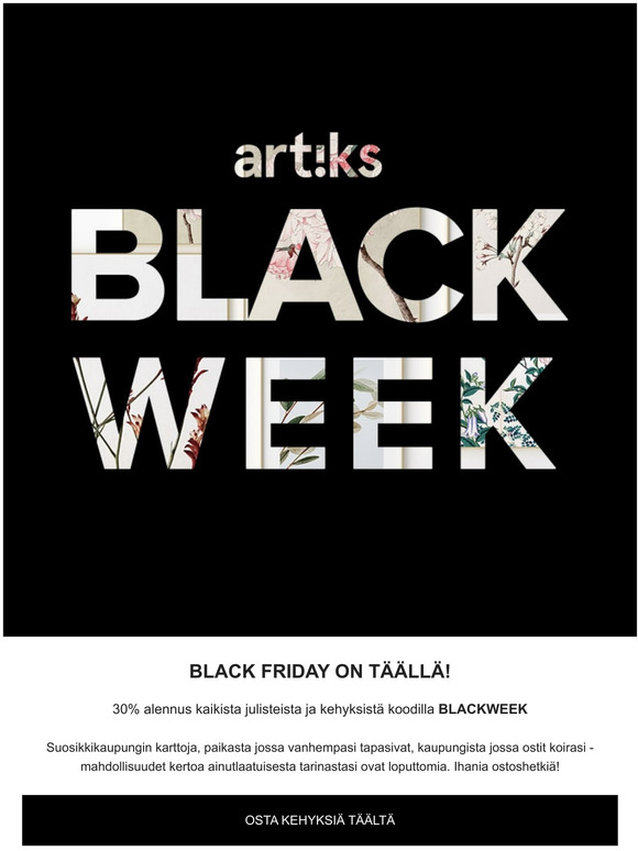 30% alennus julisteista ja kehyksist koodilla BLACKWEEK