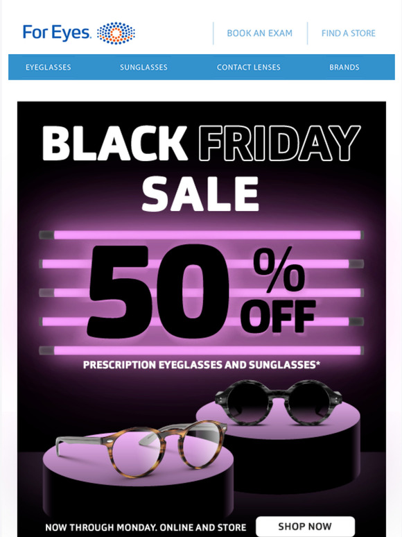 50% off eyeglasses, sunglasses & 20% off contact lenses