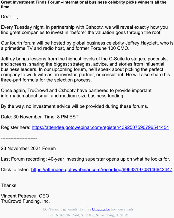Great Investment Finds Forum--International business celebrity picks winners all the time