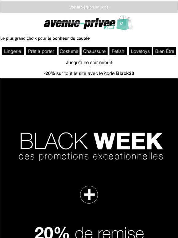   Le Black Friday Dernier jour  -20% supplmentaires sans minimum