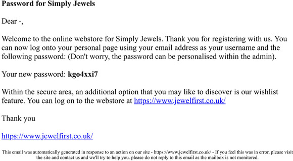 Your New Login Details For Simply Jewels