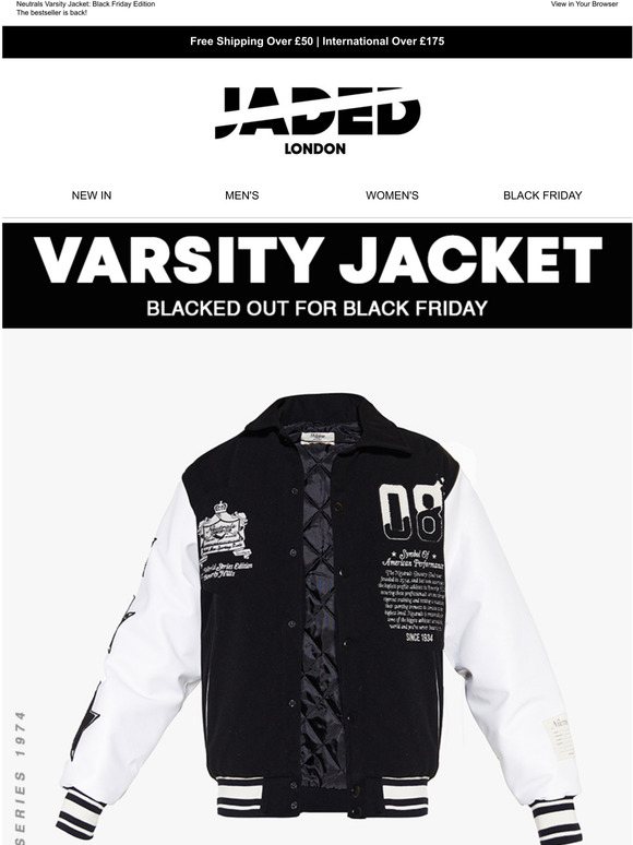 Jaded London Neutrals Varsity Jacket Black Friday Edition Milled