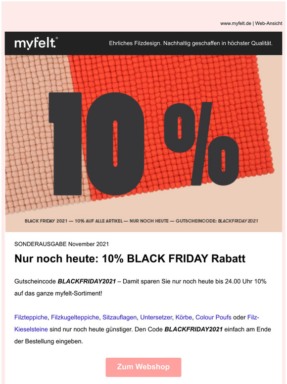  BLACK FRIDAY bei myfelt  Nur noch heute 10% sparen! 