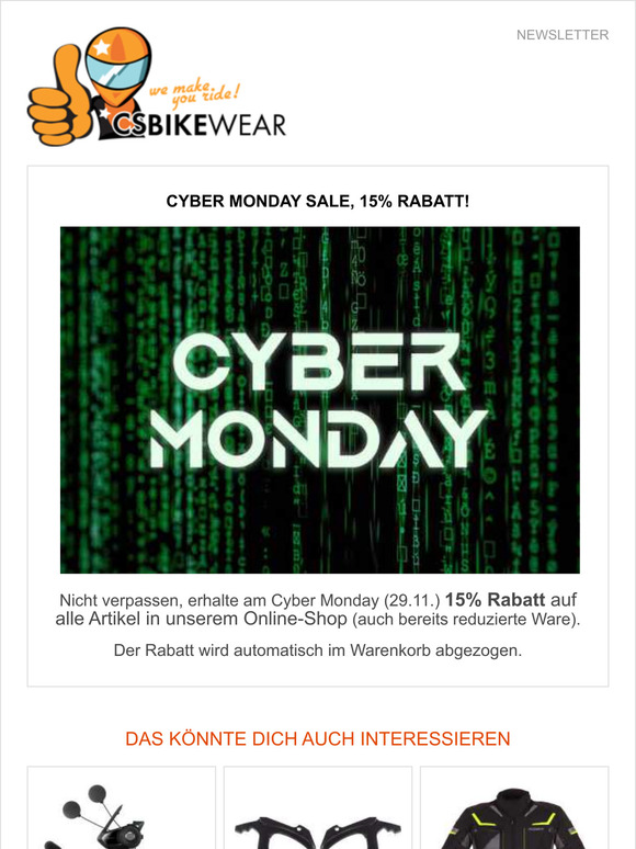 Cyber Monday bei CS BikeWear
