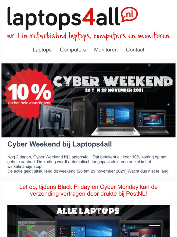 Nog maar 2 dagen Cyber Weekend bij Laptops4all!