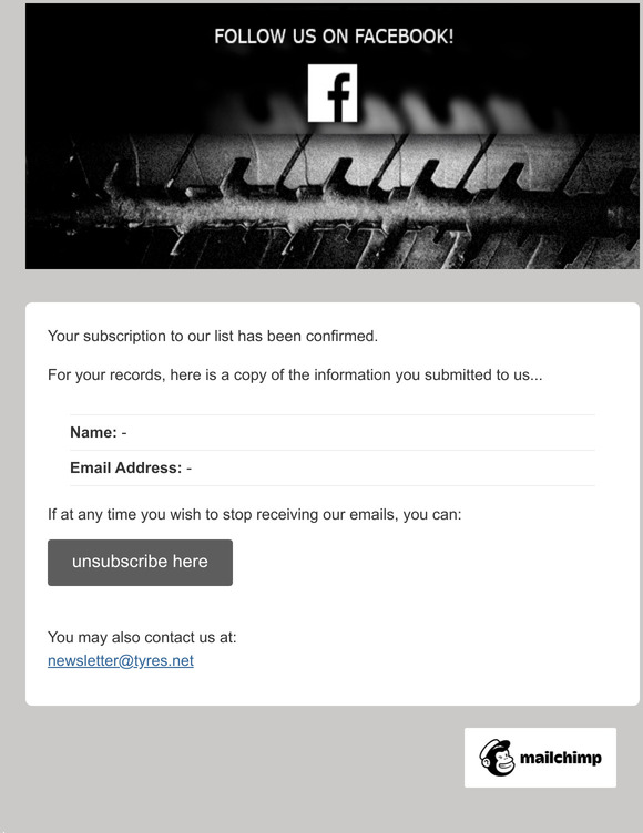 Tyres.net: Subscription Confirmed