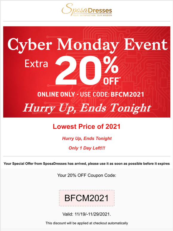  CYBER MONDAY  Hours Left: 20% Off Ends Tonight!