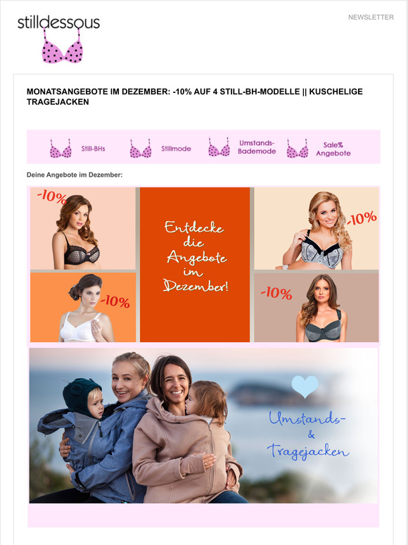 Monatsangebote im Dezember: -10% auf 4 Still-BH-Modelle || Kuschelige Tragejacken