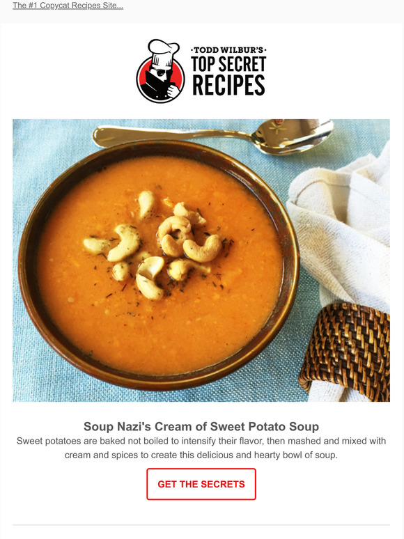 Top Secret Recipes, Inc. Soup Nazi's Cream of Sweet Potato Soup for