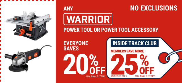 Everyone Saves 20% off any WARRIOR Product - Inside Track Members Save 25%
