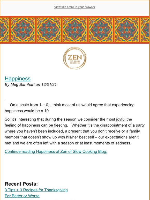 Happiness - New Post from Zen of Slow Cooking Blog