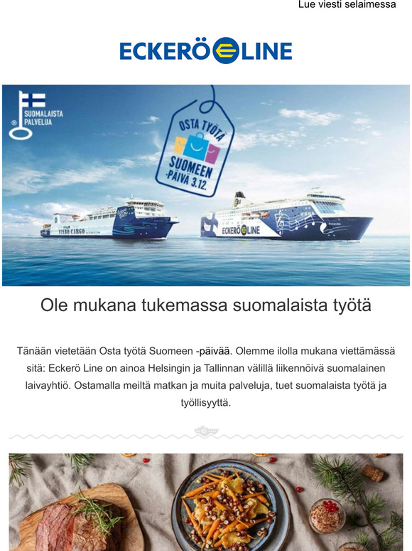 Eckerö Line: ? Tee karanteenivapaa ostosristeily Suomenlahdelle.  Helsinki–Helsinki-miniristeily 6 h alk. 12 €/hlö | Milled