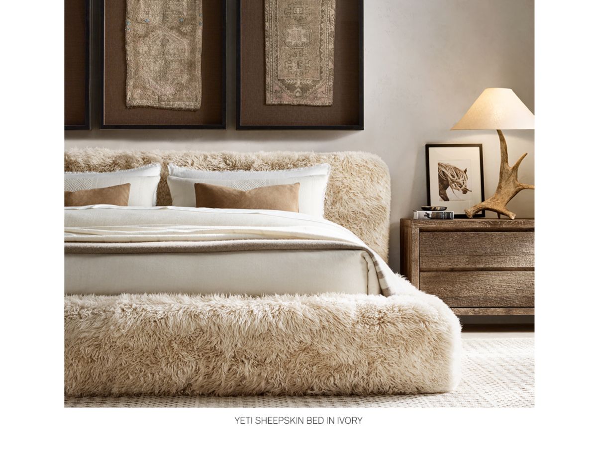 Restoration Hardware RH Ski House. Experience the Yeti Sheepskin