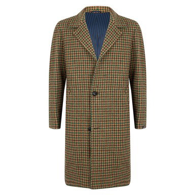 Beige and Green Virgin Wool Macro Raglan Shoulder Single-Breasted Douglas Overcoat