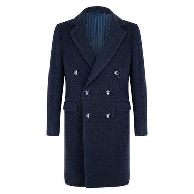 Navy Virgin Wool Double-Breasted Roger Overcoat