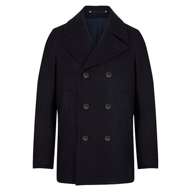 Navy Melton Wool Wide Lapel Peacoat