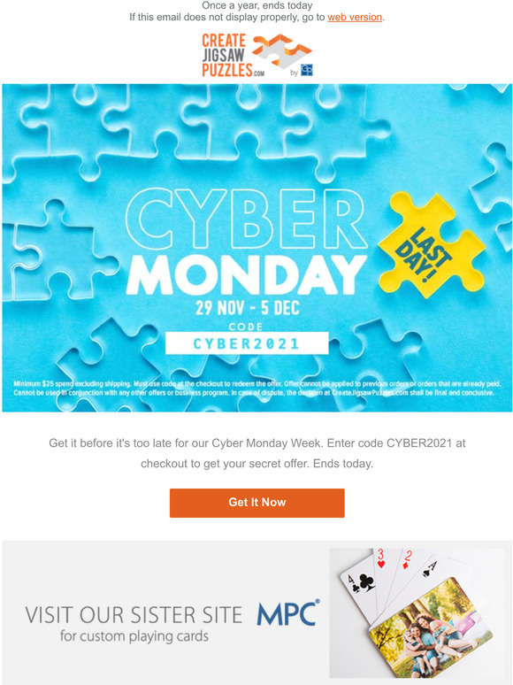 Cyber Monday Puzzle Sale ends today (CYBER2021 at checkout)
