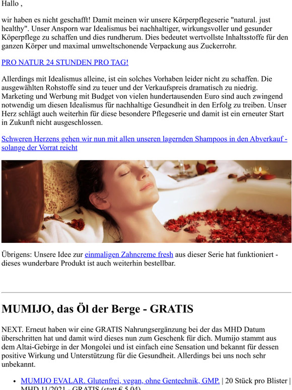  GRATIS Nahrungsergnzung plus Lagerabverkauf - Solange der Vorrat reicht!