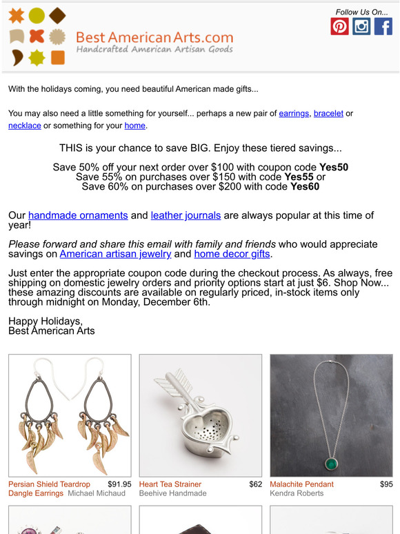 Less than 48 Hour to Save up to 60% on American Made Artisan Gifts at the Best American Art