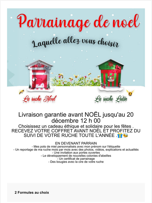 Parrainage de Nol ! Livraison garantie pour Nol jusqu'au 20 dcembre 12 h 00