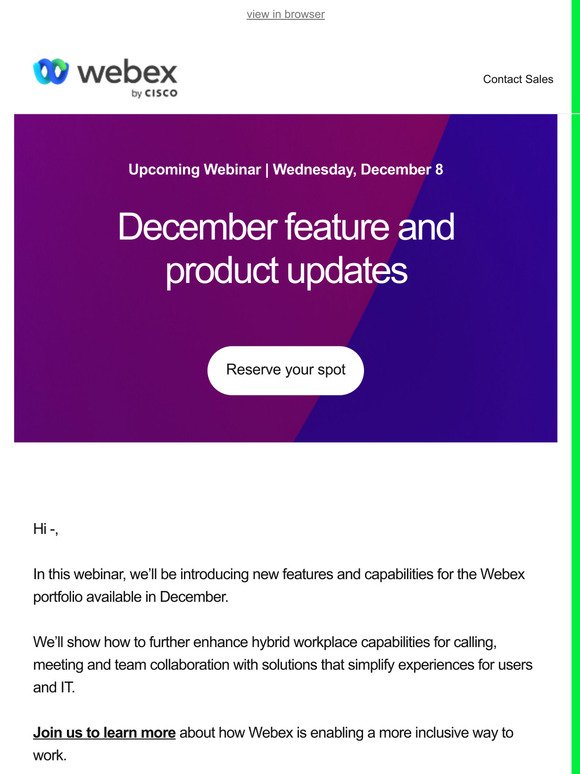 Last chance to register for the latest Webex launch updates
