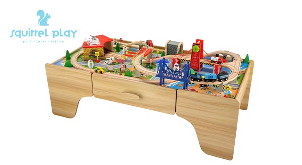 Squirrel Play 100-Piece Wooden Train Set & Table