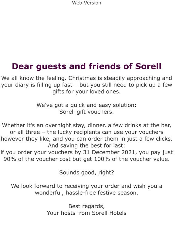 Sorell Vouchers - pay 90%,  get 100%