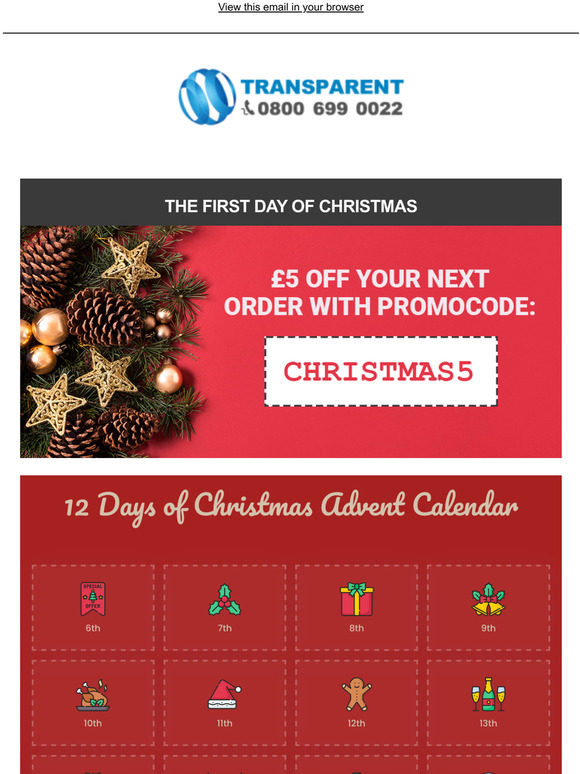 5 Off Any Order  Transparent's 1st Day Of Christmas!