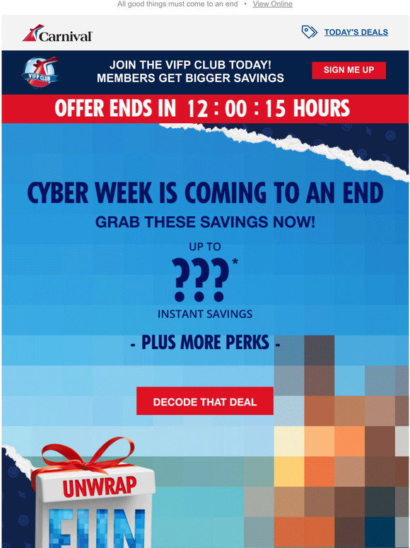 Carnival Cruises Last day to snag your Cyber Week Savings Milled