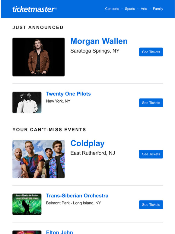 TicketmasterHomepageTiles Wallen, Twenty One Pilots, Coldplay