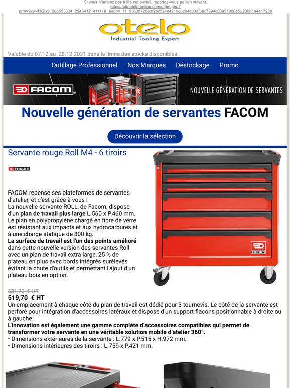 FACOM FRANCE  - ROLL - Servante d'atelier 6 tiroirs