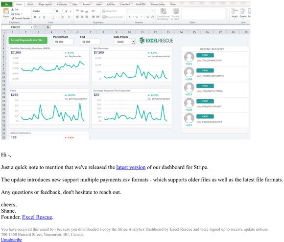 Latest version of the Stripe dashboard by Excel Rescue now available