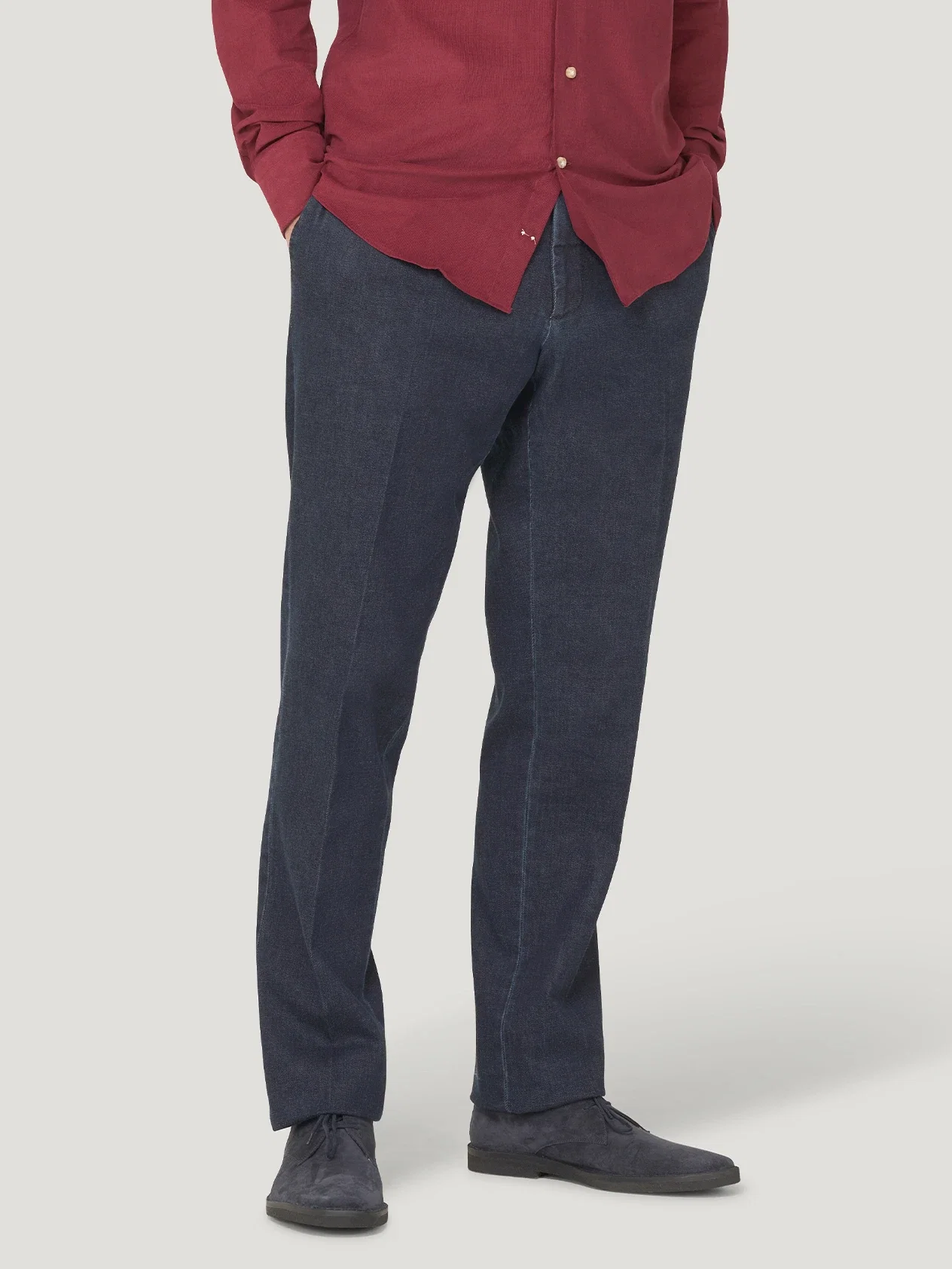 Image of Navy Classic Fit Cashmere Denim Trousers