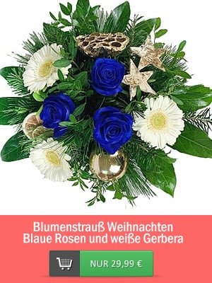 Blumenstrauß Blaue Rosen, weiße Gerbera