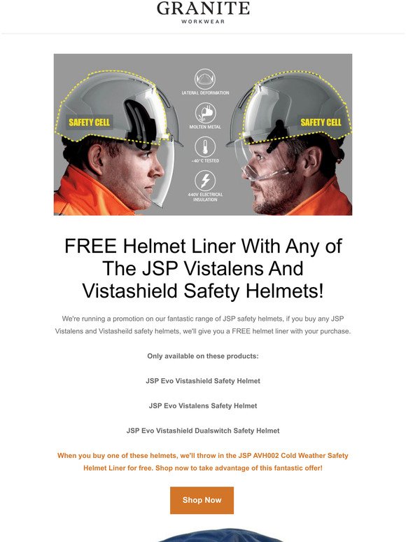 Free Helmet Liner With Any of The JSP Vistalens And Vistashield Safety Helmets!