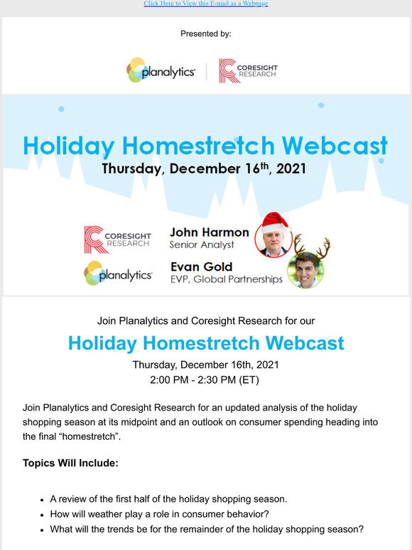 NEXT WEEK: Holiday Homestretch Webcast (12/16)