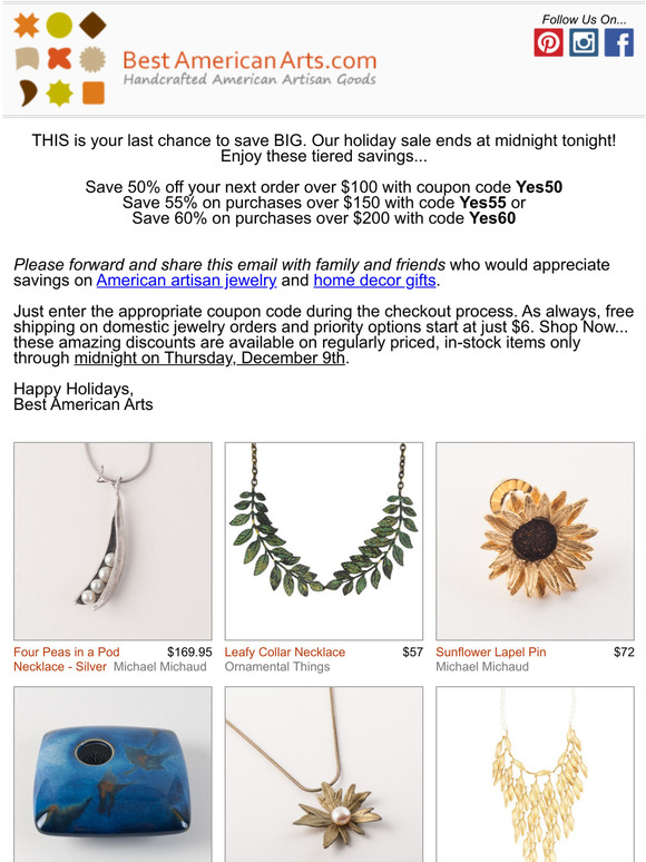Sale Ends at Midnight Tonight: Last Chance to Save 60% on American Artisan Jewelry and Decor @ Best American Arts