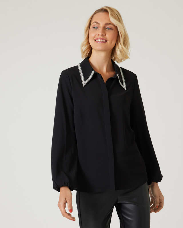 Bluse mit Strasskragen