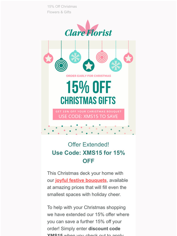 Offer Extended! Extra 15% Off Your Christmas Flowers