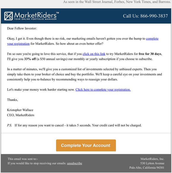 Complete your MarketRiders account and save 33% if you subscribe