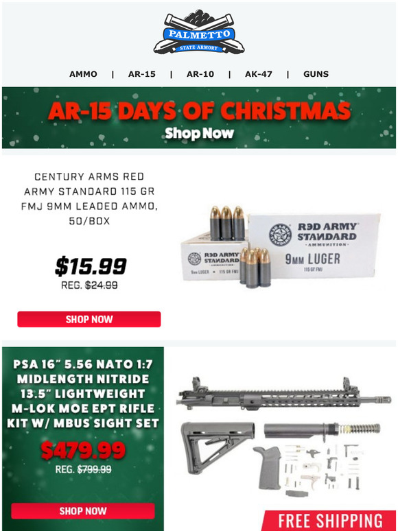 Palmetto State Armory Ammo In Stock Red Army 9mm FMJ 115gr 50rd Box 15.99 Milled