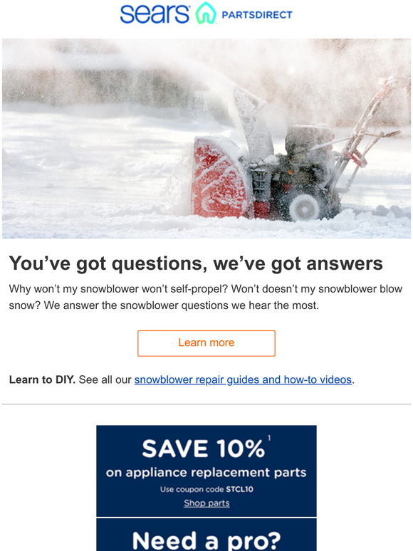 Sears Your snowblower questions, answered Milled Sears Your snowblower questions, answered Milled