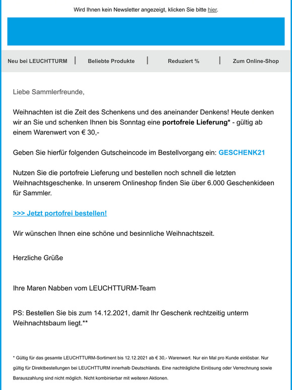 Wir schenken Ihnen eine portofreie Lieferung!