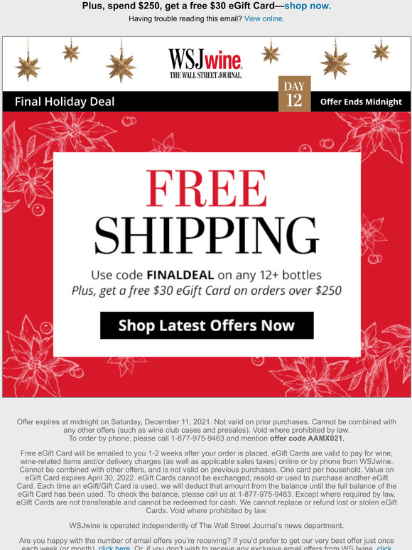 Offering Free Shipping on Holiday Orders - WSJ